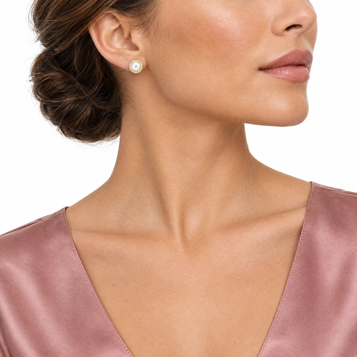 Marisol 18K Gold Plated 925 Sterling Silver Pearl Halo Stud Earrings