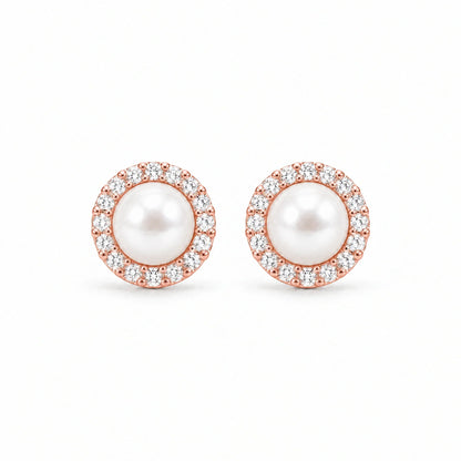 Marisol 18K Gold Plated 925 Sterling Silver Pearl Halo Stud Earrings