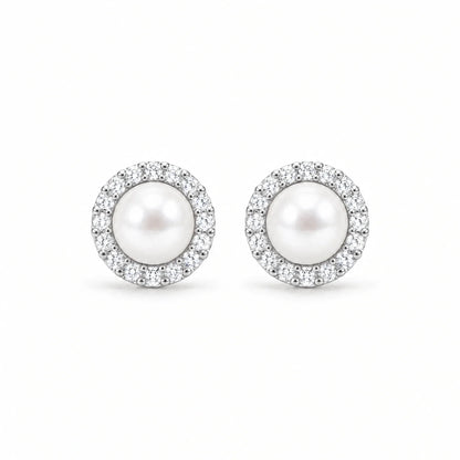 Marisol 18K Gold Plated 925 Sterling Silver Pearl Halo Stud Earrings