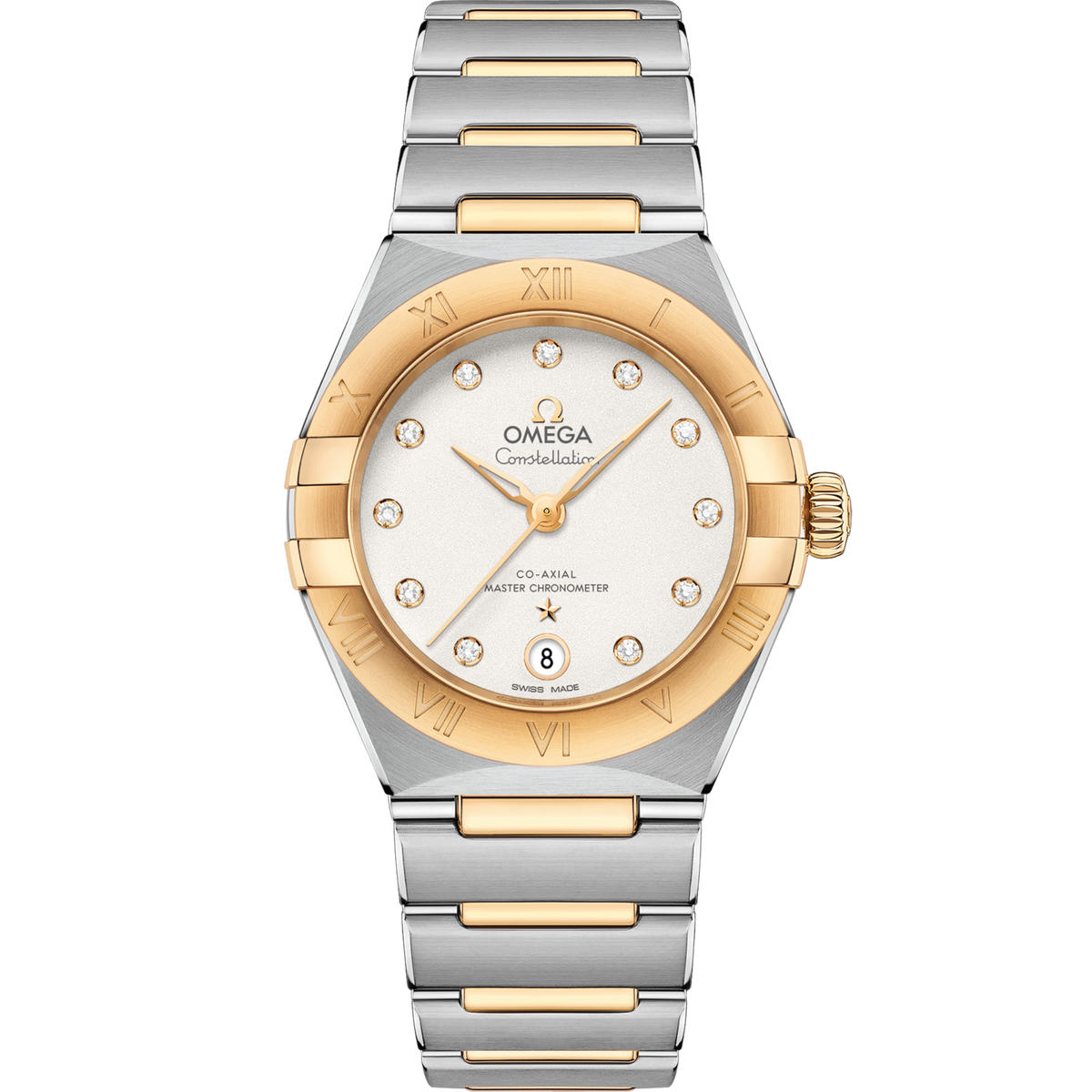 Omega Constellation 29 mm Steel Yellow Gold Silver Dial Bracelet 131.20.29.20.52.002