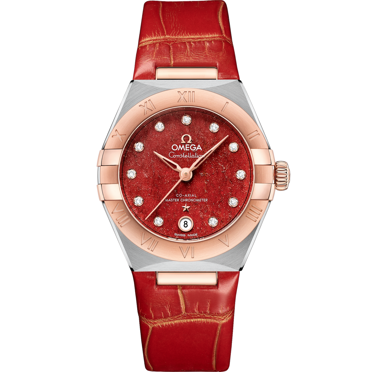 Omega Constellation 29 mm Steel Sedna Gold Red Dial Strap 131.23.29.20.99.002