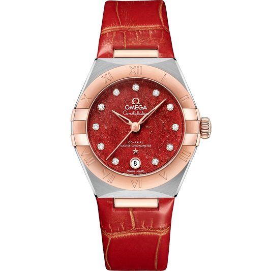 Omega Constellation 29 mm Steel Sedna Gold Red Dial Strap 131.23.29.20.99.002