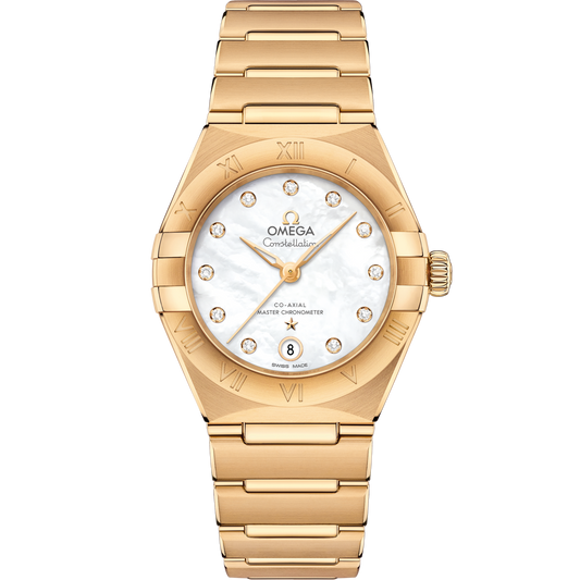 Omega Constellation 29 mm 18k Yellow Gold White Dial Bracelet 131.50.29.20.55.002