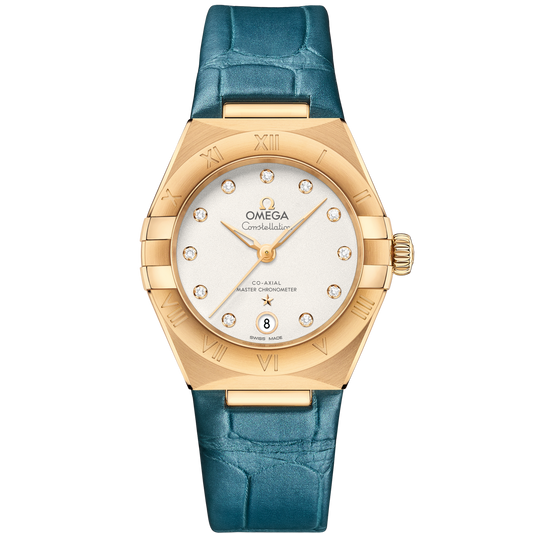 Omega Constellation 29 mm 18k Yellow Gold Silver Dial Strap 131.53.29.20.52.001