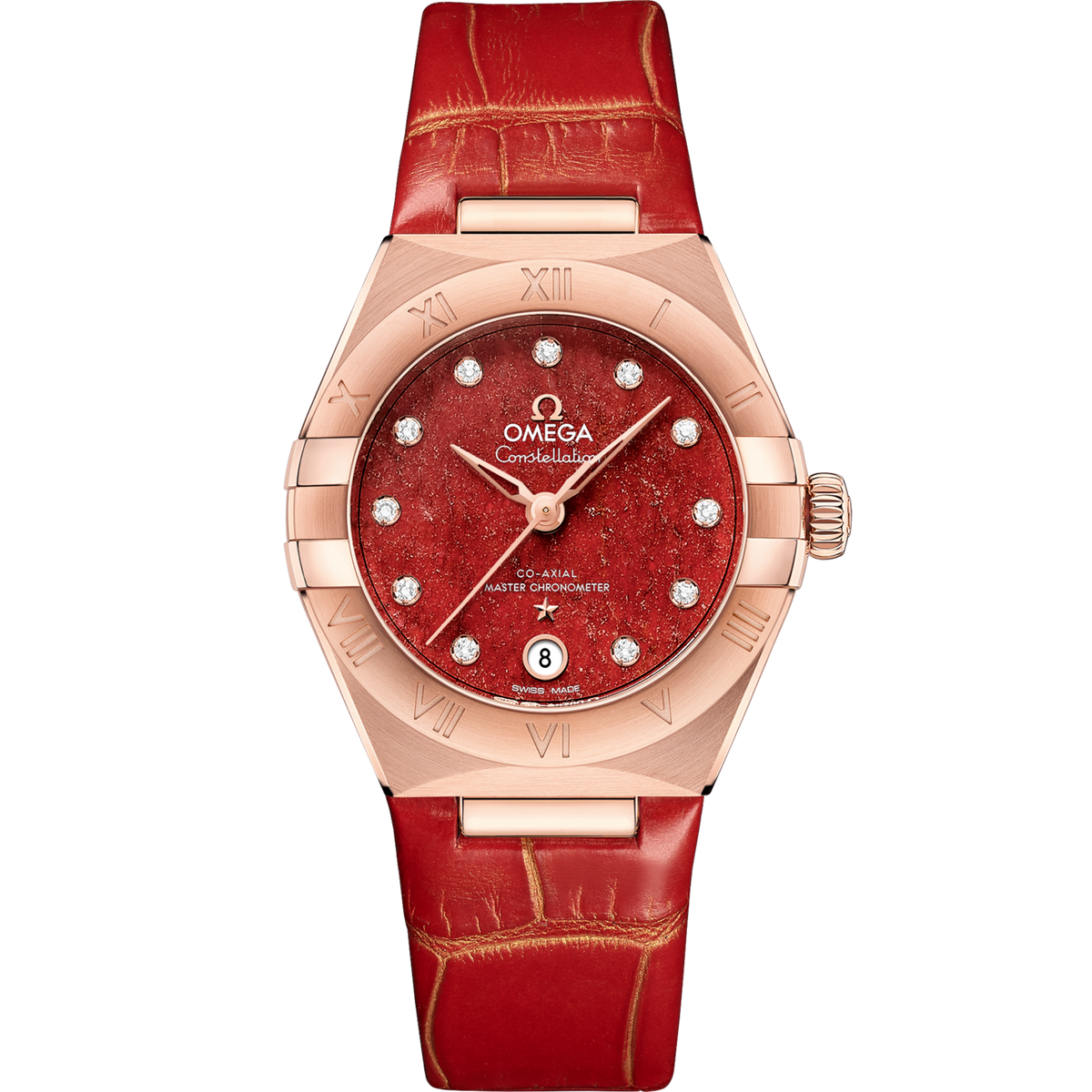 Omega Constellation 29 mm Sedna Gold Red Dial Strap 131.53.29.20.99.003