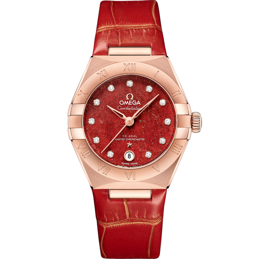 Omega Constellation 29 mm Sedna Gold Red Dial Strap 131.53.29.20.99.003