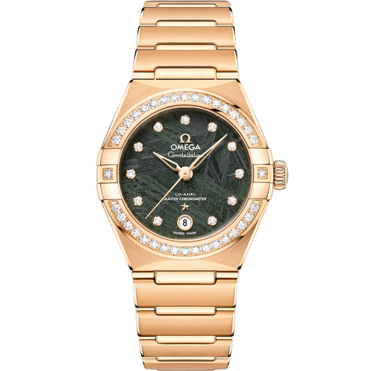 Omega Constellation 29 mm Yellow Gold Green Dial Bracelet 131.55.29.20.99.005