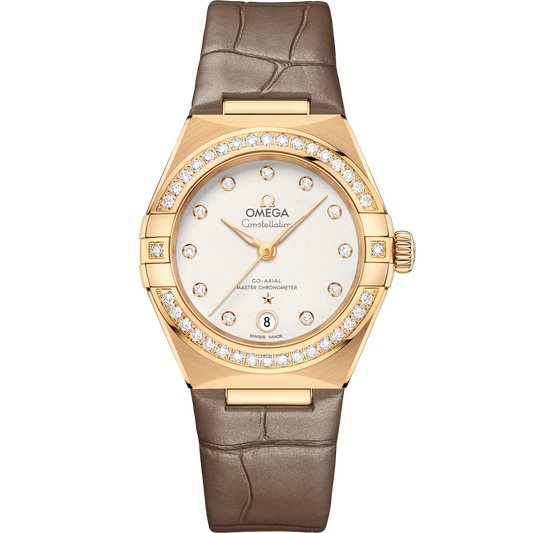 Omega Constellation 29 mm 18k Yellow Gold Silver Dial Strap 131.58.29.20.52.001