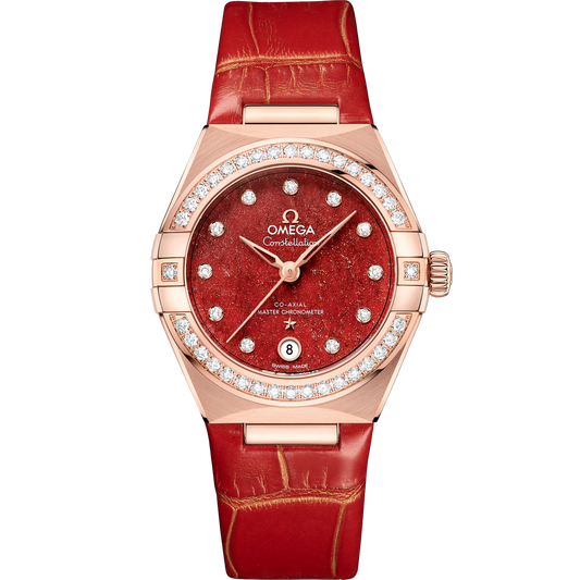 Omega Constellation 29 mm Sedna Gold Red Dial Strap 131.58.29.20.99.005