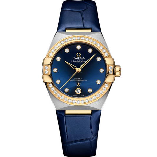 Omega Constellation 39 mm Steel Yellow Gold Red Dial Strap 131.28.36.20.53.001