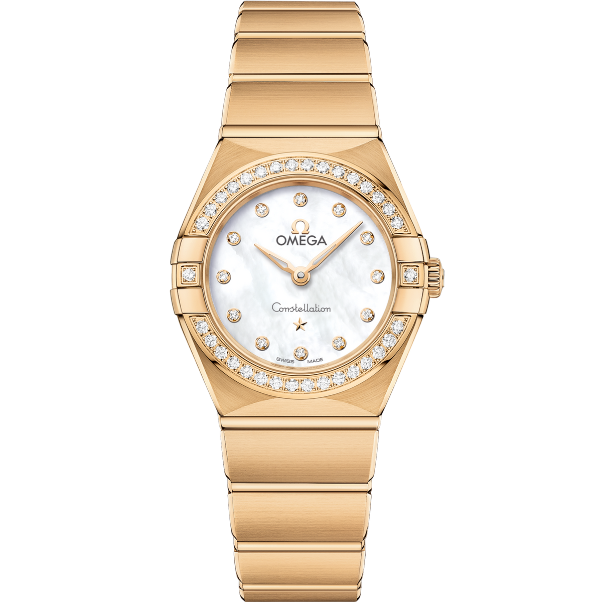 Omega Constellation 25 mm 18k Yellow Gold White Dial Bracelet 131.55.25.60.55.002