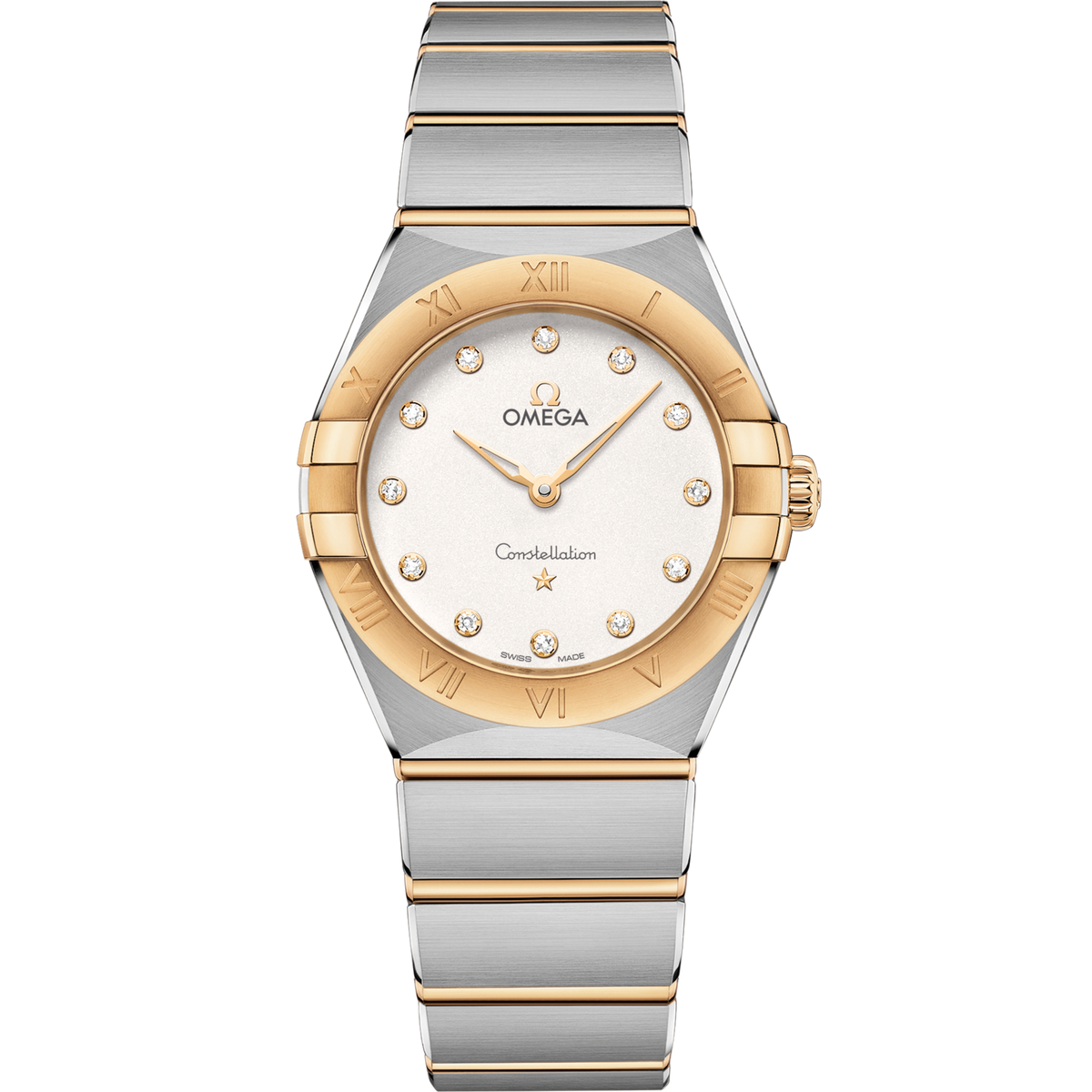 Omega Constellation 28 mm Steel Yellow Gold Silver Dial Bracelet 131.20.28.60.52.002
