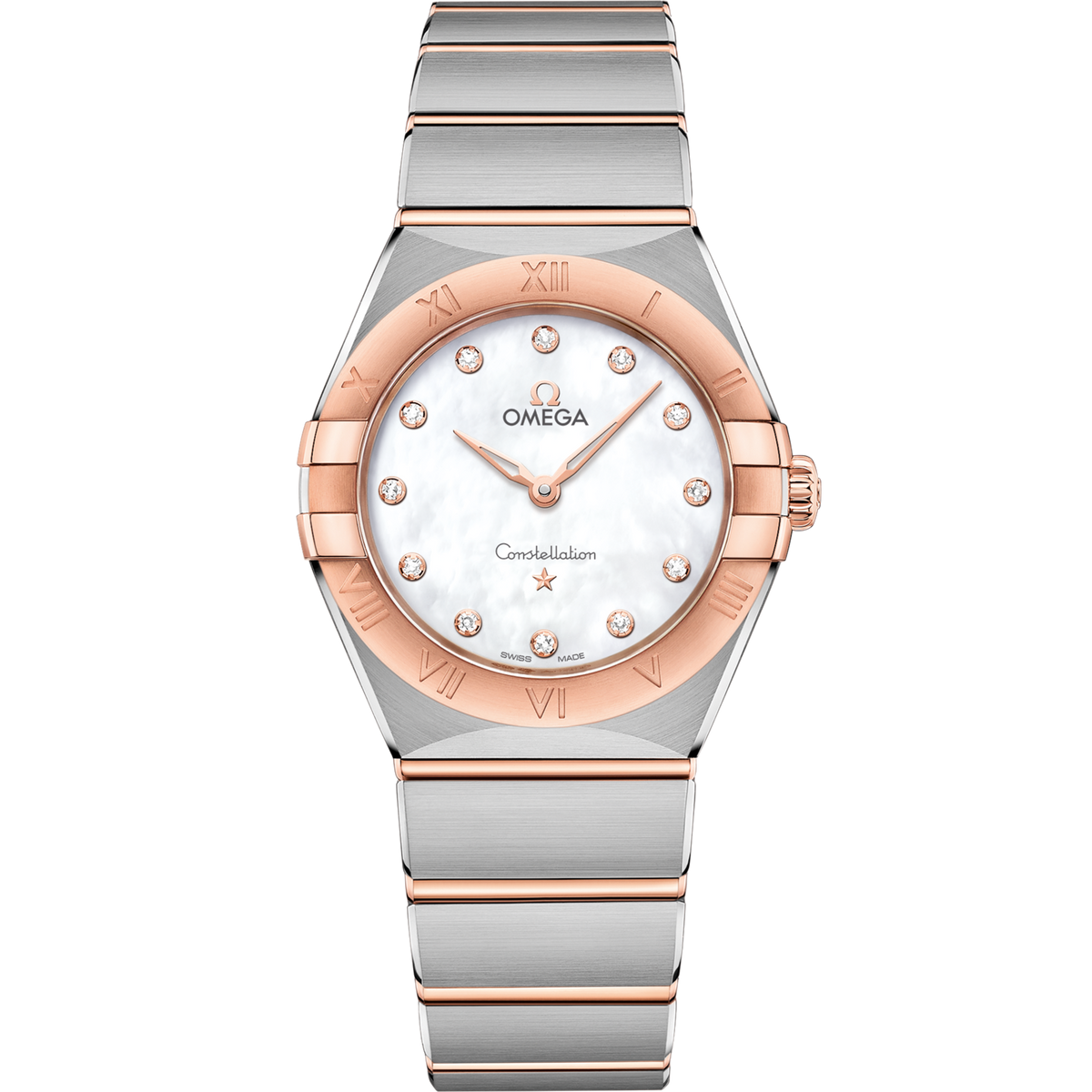 Omega Constellation 28 mm Steel Sedna Gold White Dial Bracelet 131.20.28.60.55.001