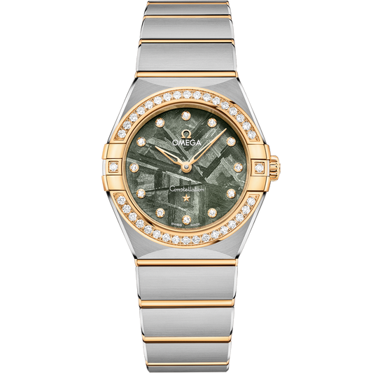 Omega Constellation 28 mm Steel Yellow Gold Green Dial Bracelet 131.25.28.60.99.002