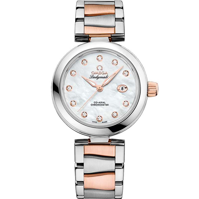 Omega De Ville Ladymatic 34 mm Rose Gold White Dial Bracelet 425.20.34.20.55.004