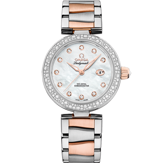 Omega De Ville Ladymatic 34 mm Sedna Gold White Dial Bracelet 425.25.34.20.55.004