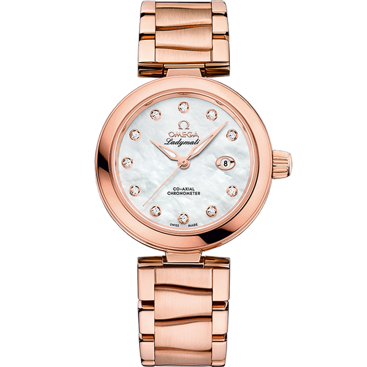 Omega De Ville Ladymatic 34 mm Sedna Gold White Dial Bracelet 425.60.34.20.55.004