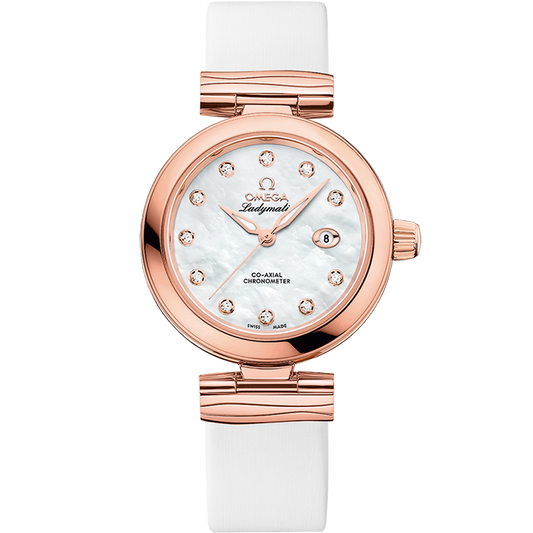Omega De Ville Ladymatic 34 mm Sedna Gold White Dial Strap 425.62.34.20.55.004