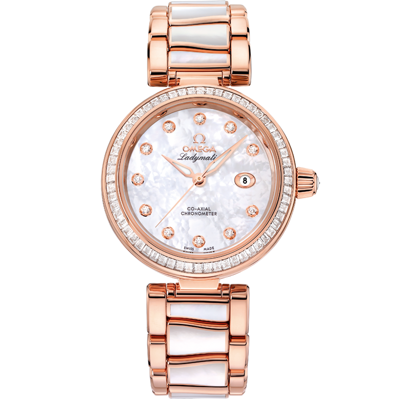 Omega De Ville Ladymatic 34 mm Sedna Gold White Dial Bracelet 425.65.34.20.55.007