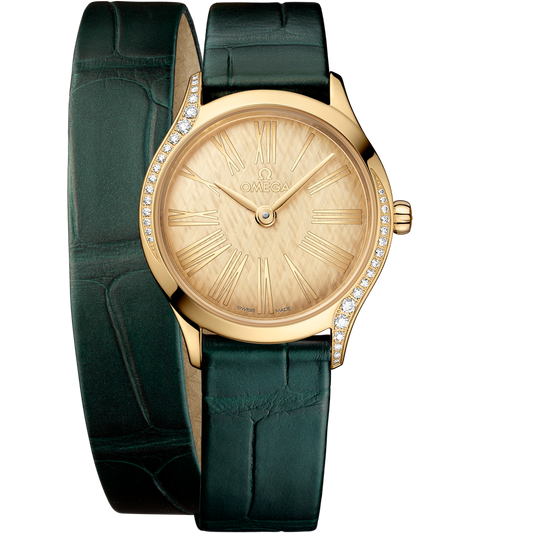 Omega De Ville Mini Trésor 26 mm 18k Rose Gold Yellow Dial Strap 428.58.26.60.99.002