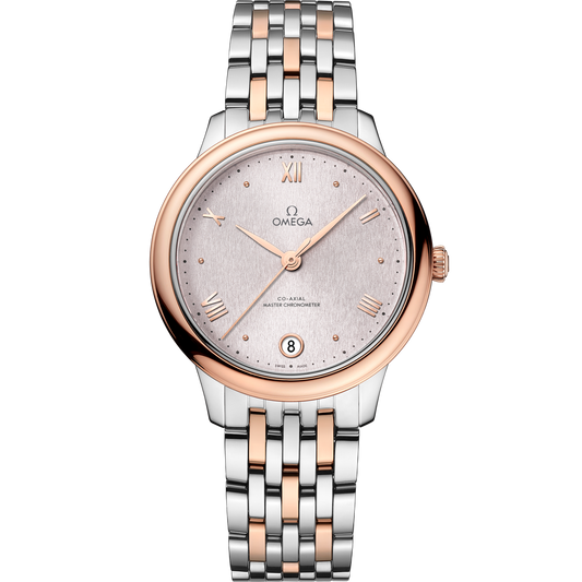 Omega De Ville Prestige 34 mm Steel Sedna™ Gold Silver Dial Bracelet 434.20.34.20.02.003