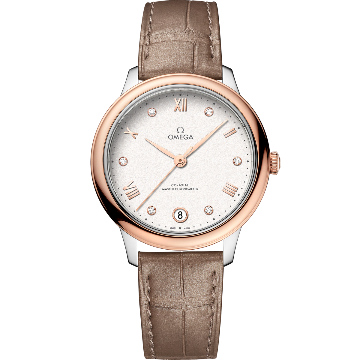 Omega De Ville Prestige 34 mm Steel Rose Gold Silver Dial Strap 434.23.34.20.52.001