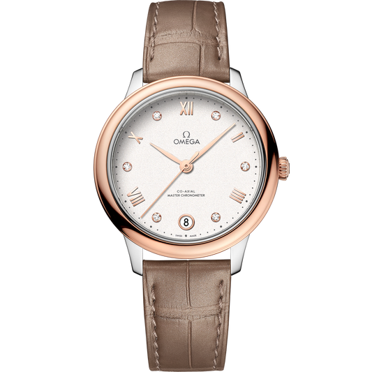 Omega De Ville Prestige 34 mm Steel Rose Gold Silver Dial Strap 434.23.34.20.52.001