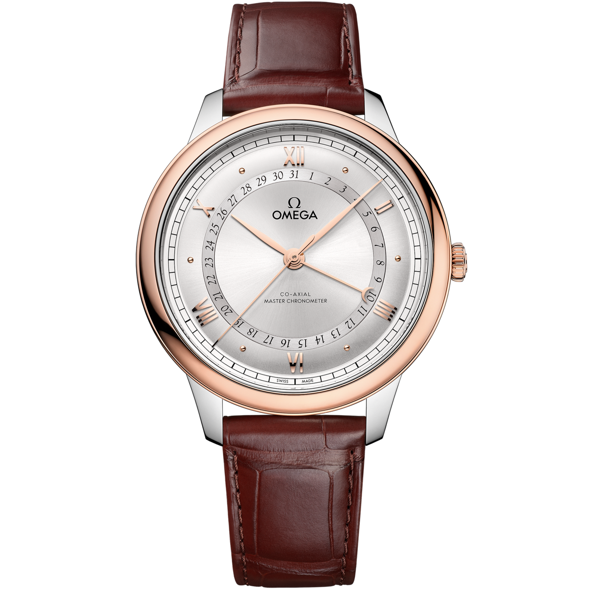 Omega De Ville Prestige 42 mm Steel Rose Gold Silver Dial Strap 434.23.42.22.02.001