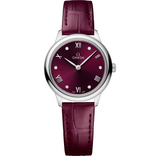 Omega De Ville Prestige 27.5 mm Steel Red Dial Strap 434.13.28.60.61.001