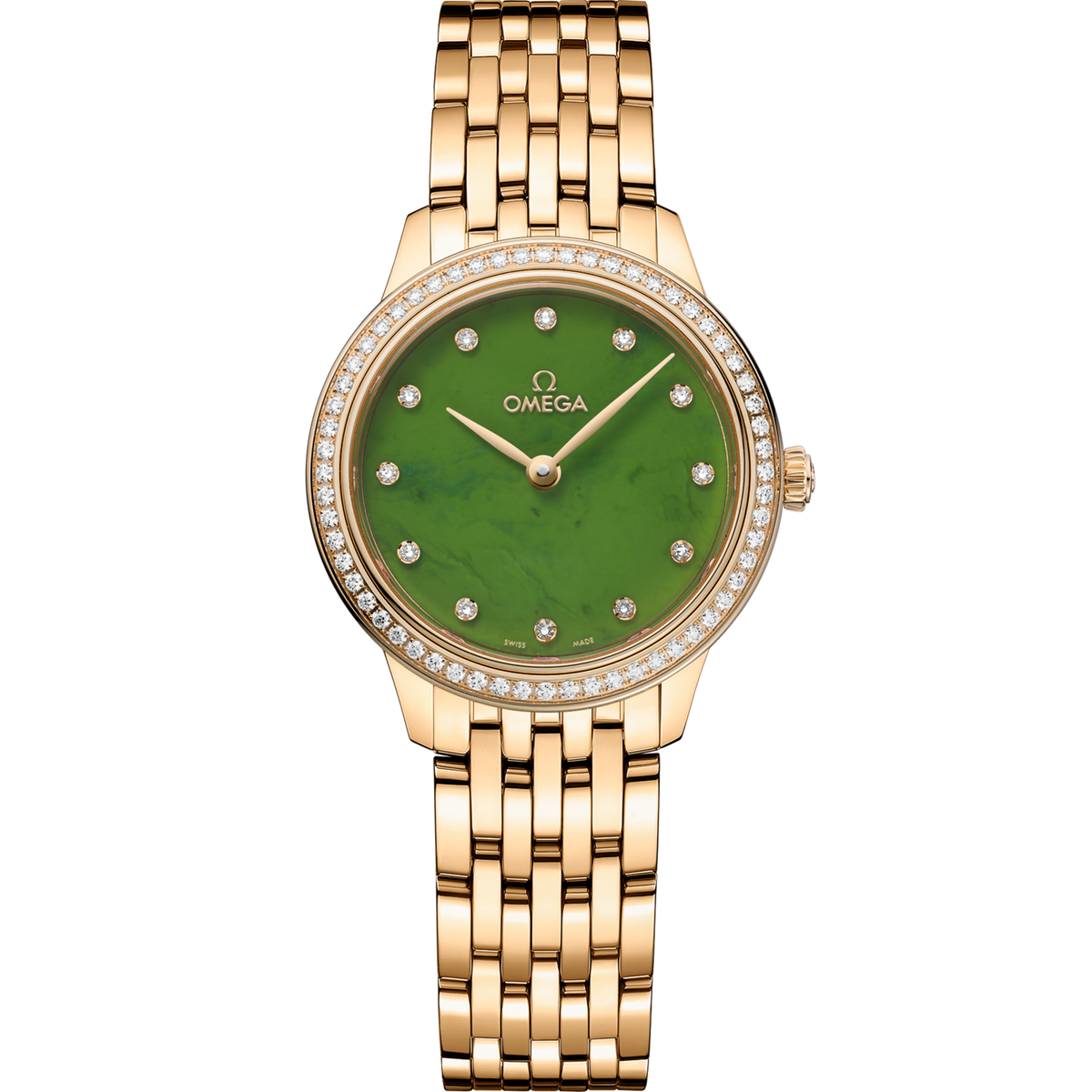 Omega De Ville Prestige 27.5 mm Yellow Gold Green Jade Dial Strap 434.55.28.60.99.001