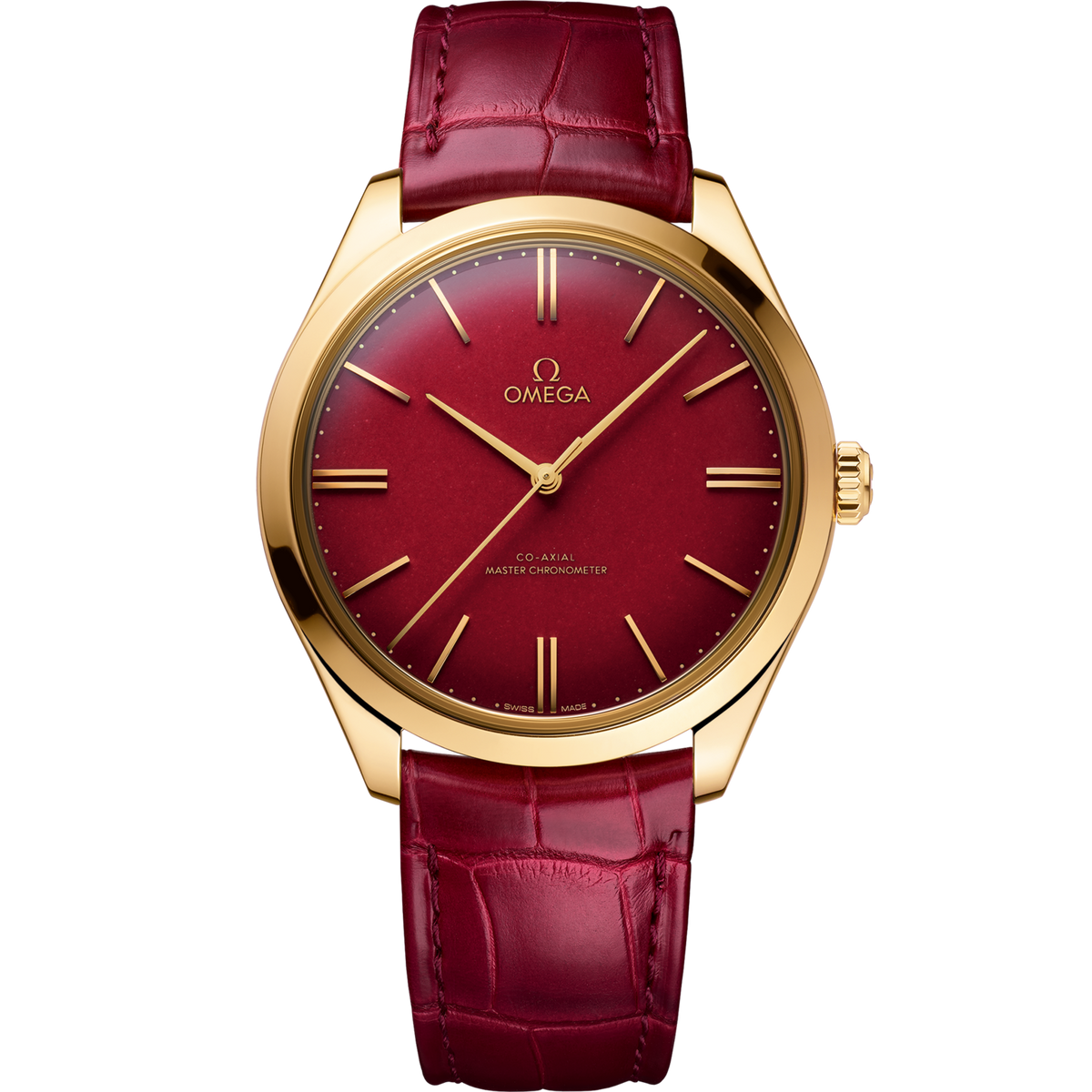 Omega De Ville Trésor 40 mm Yellow Gold Red Dial Strap 435.53.40.21.11.001