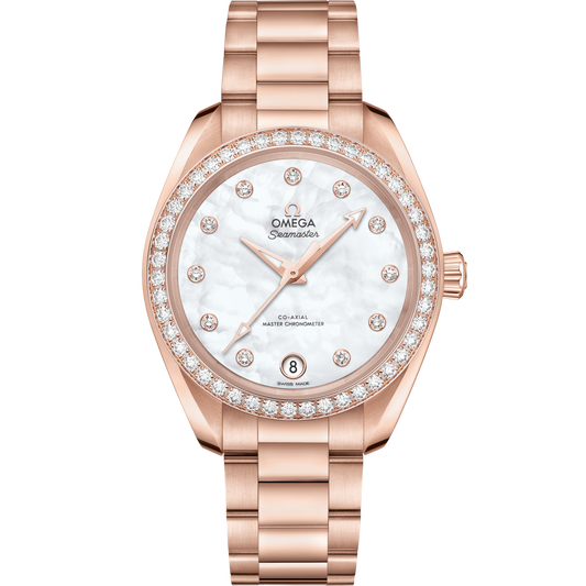 Omega Seamaster Aqua Terra 34 mm Rose Gold White Diamond Dial Bracelet 220.55.34.20.55.001