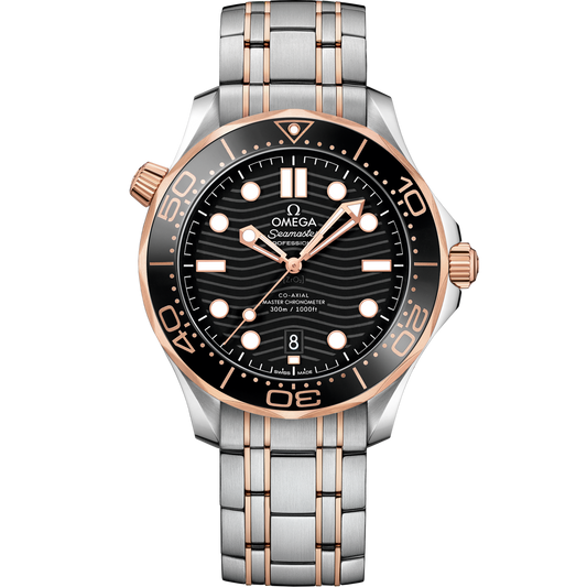 Omega Seamaster Diver 300M 42 mm Steel Sedna Gold Black Dial Bracelet 210.20.42.20.01.001