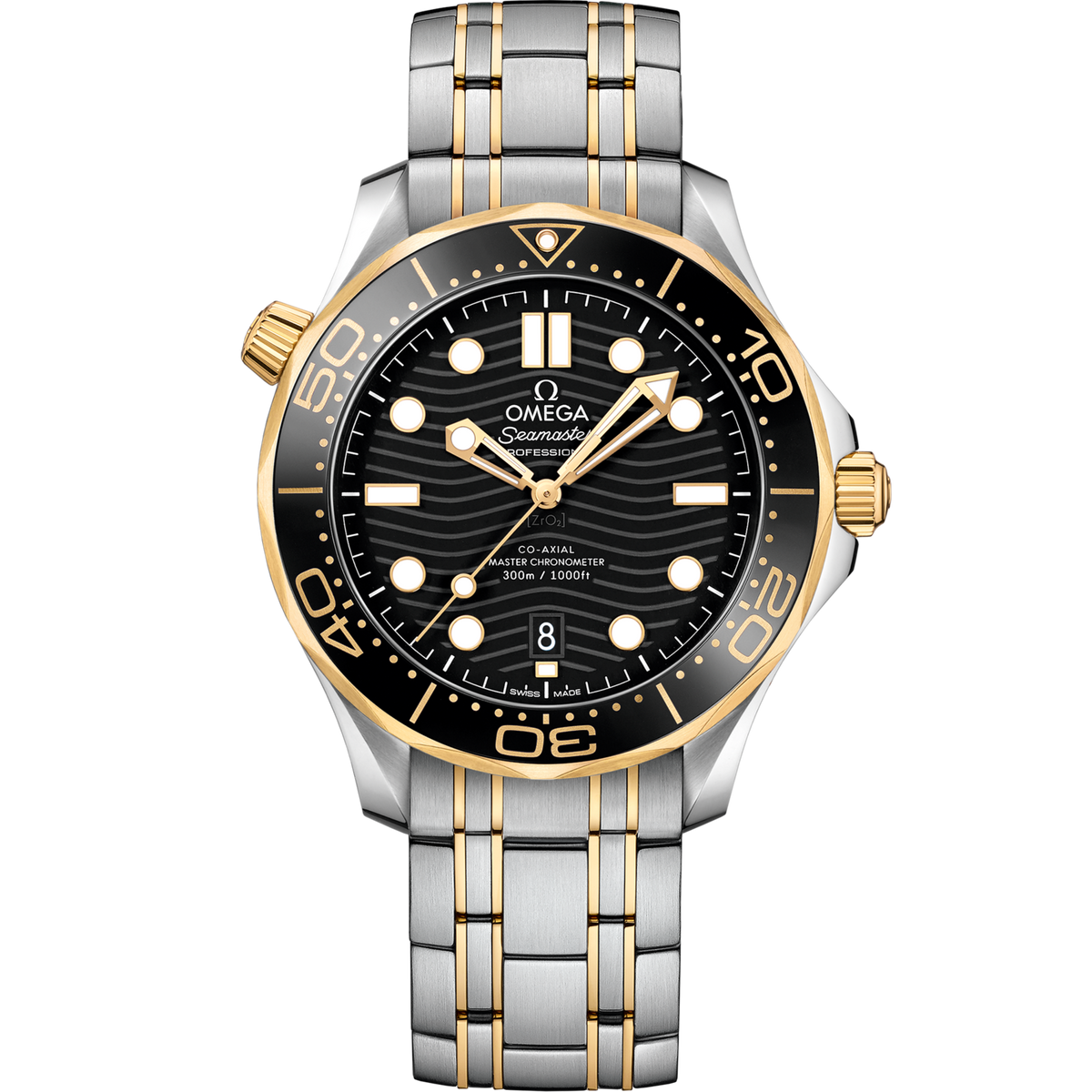 Omega Seamaster Diver 300M 42 mm Steel Yellow Gold Black Dial Bracelet 210.20.42.20.01.002