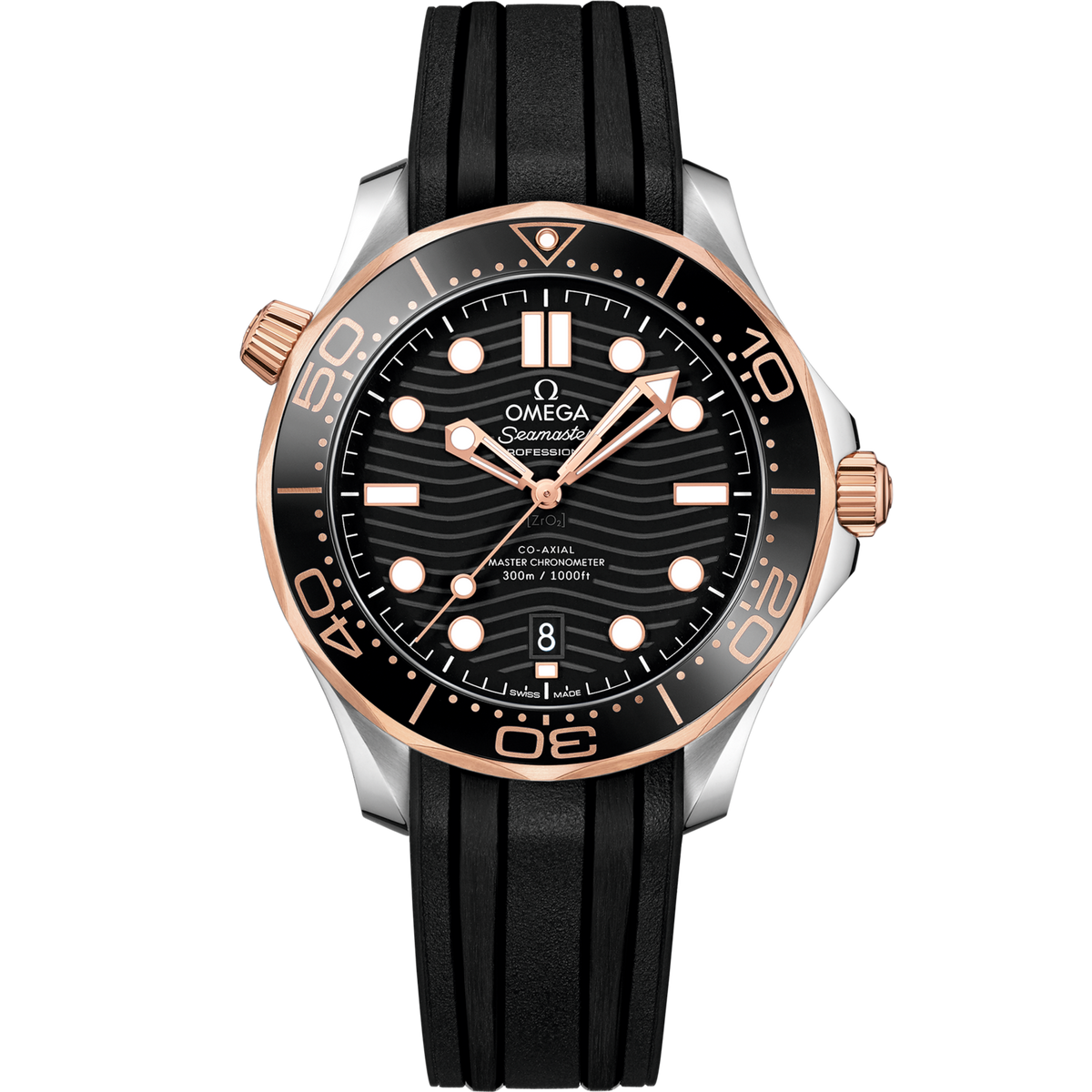 Omega Seamaster Diver 300M 42 mm Steel Rose Gold Black Dial Strap 210.22.42.20.01.002