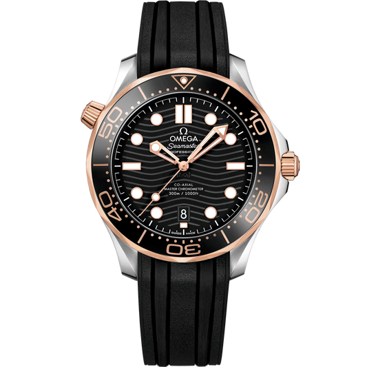 Omega Seamaster Diver 300M 42 mm Steel Rose Gold Black Dial Strap 210.22.42.20.01.002