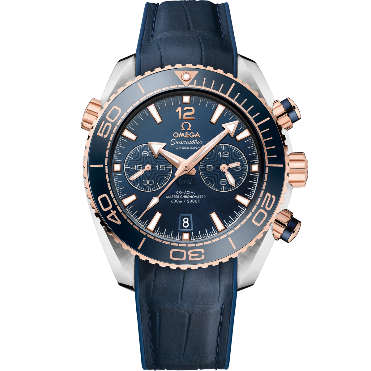 Omega Seamaster Planet Ocean 600M 45.5 mm Steel Rose Gold Blue Dial Strap 215.23.46.51.03.001
