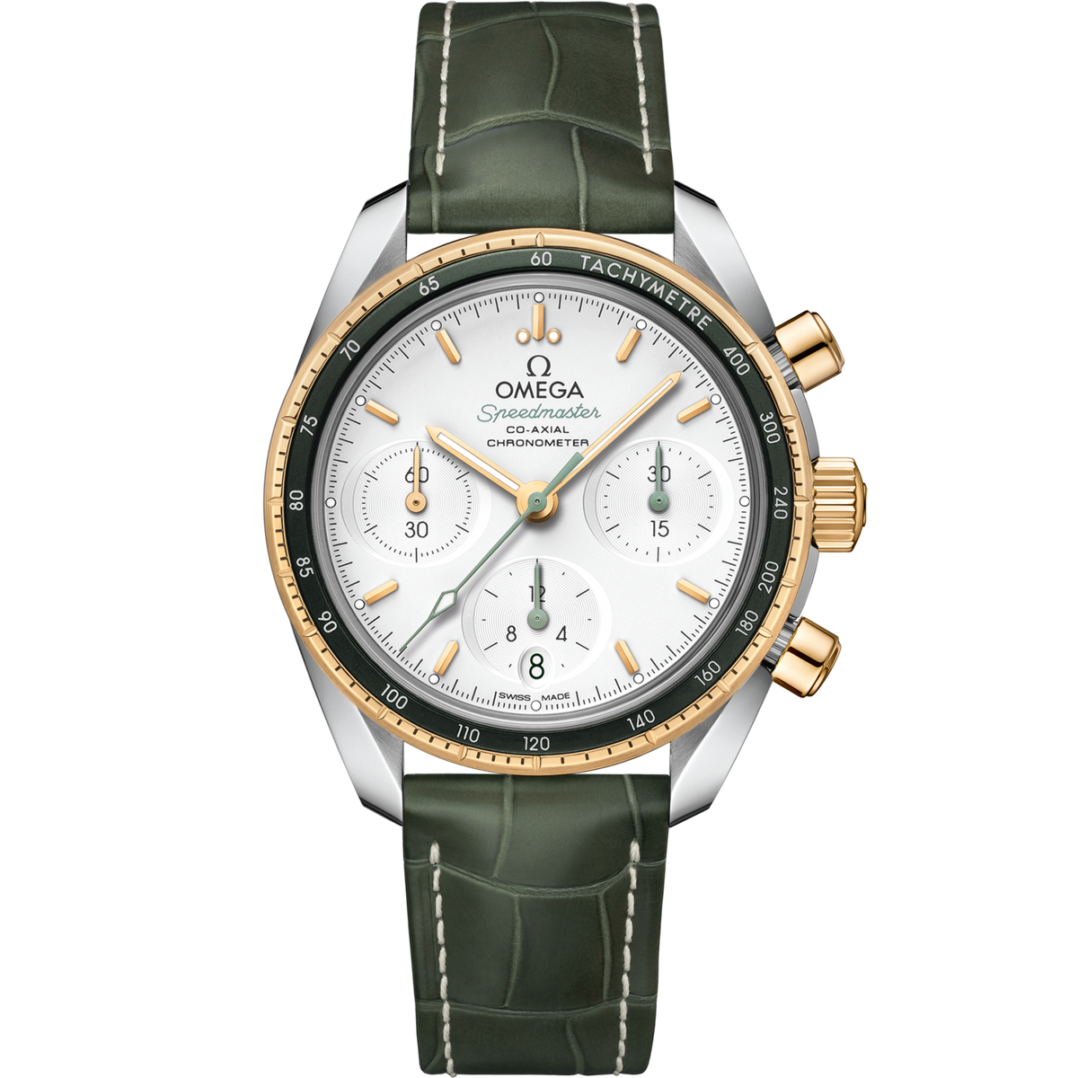Omega Speedmaster 38 38 mm Stainless Steel 18k Yellow Gold Silver Dial Strap 324.23.38.50.02.001