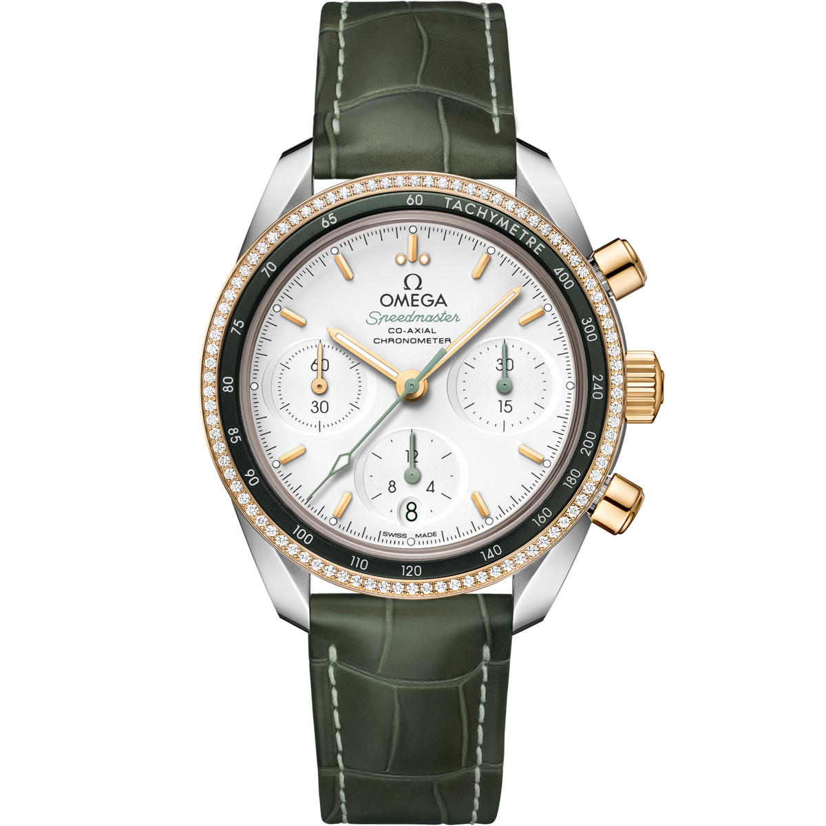 Omega Speedmaster 38 Steel Yellow Gold Silver Dial Strap 324.28.38.50.02.001