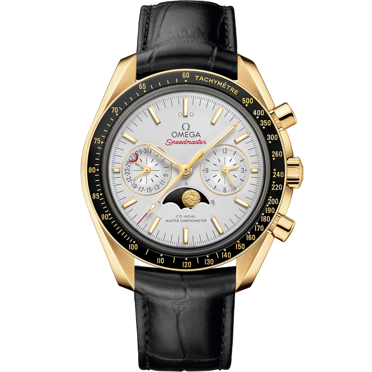 Omega Speedmaster Moonphase 44.25 mm Yellow Gold Silver Dial Strap 304.63.44.52.02.001