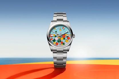Oyster Perpetual 31, Turquoise blue, Celebration motif, Oystersteel, 31mm, Ref# 277200-0010