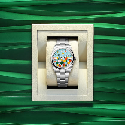Oyster Perpetual 41, Oystersteel, 41mm, Turquoise Celebration Motif Dial, Ref# 124300-0008