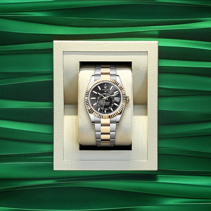 Sky-Dweller, 42mm, Oystersteel and 18k Yellow Gold, Black, Oyster, Ref# 336933-0003