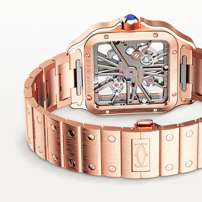 Santos de CT Large 18ct Rose Gold Men’s Skeleton Dial Watch