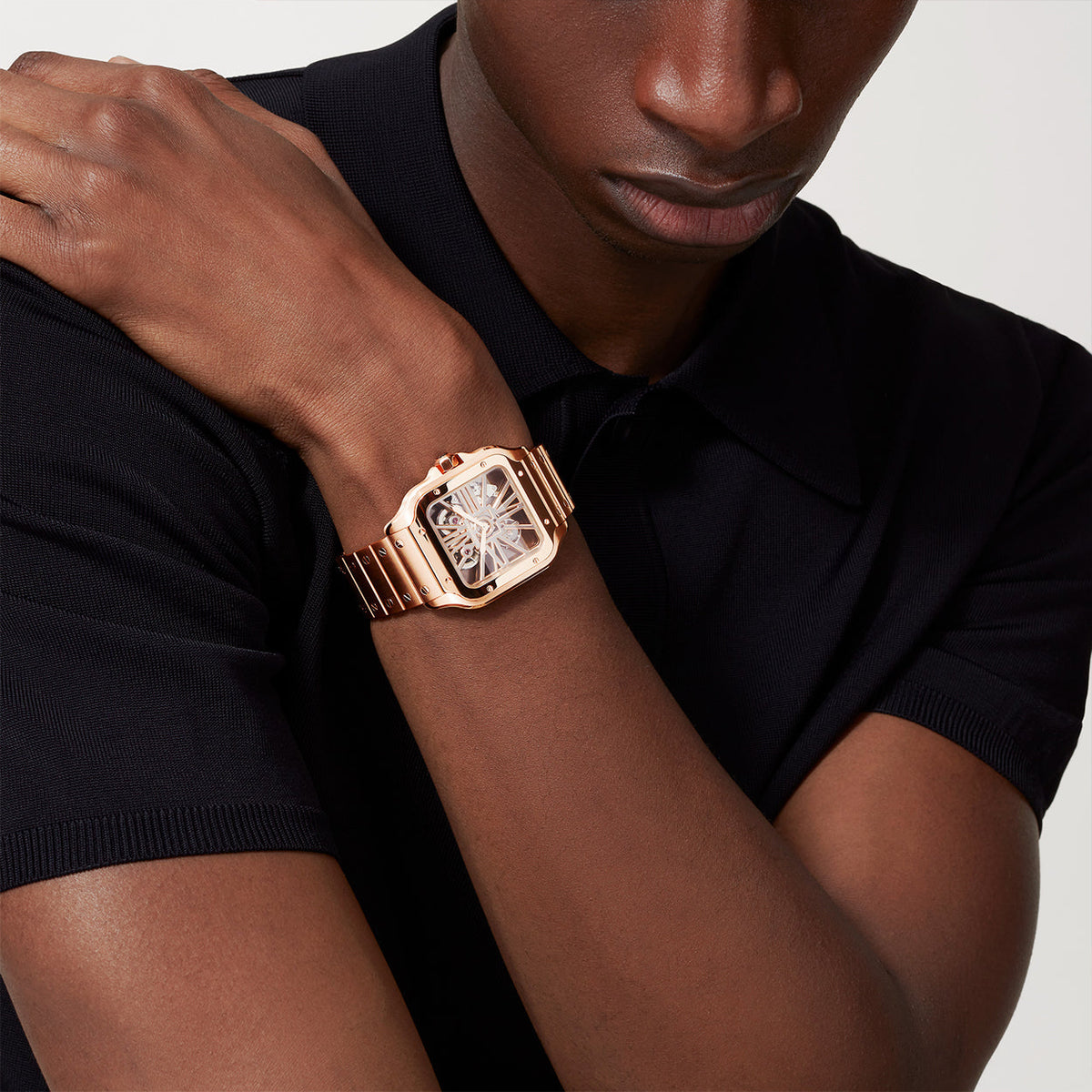 Santos de CT Large 18ct Rose Gold Men’s Skeleton Dial Watch