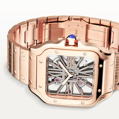 Santos de CT Large 18ct Rose Gold Men’s Skeleton Dial Watch