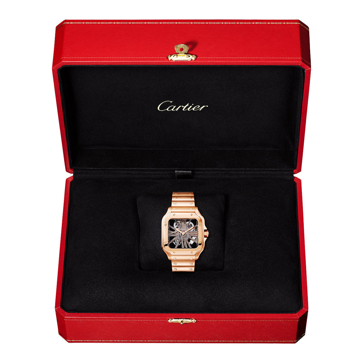 Santos de CT Large 18ct Rose Gold Men’s Skeleton Dial Watch