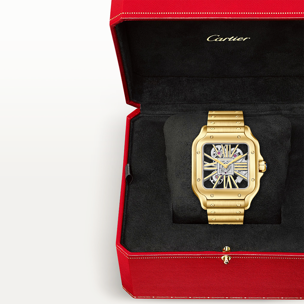 Santos de CT Large 18ct Yellow Gold Men’s Skeleton Dial Watch