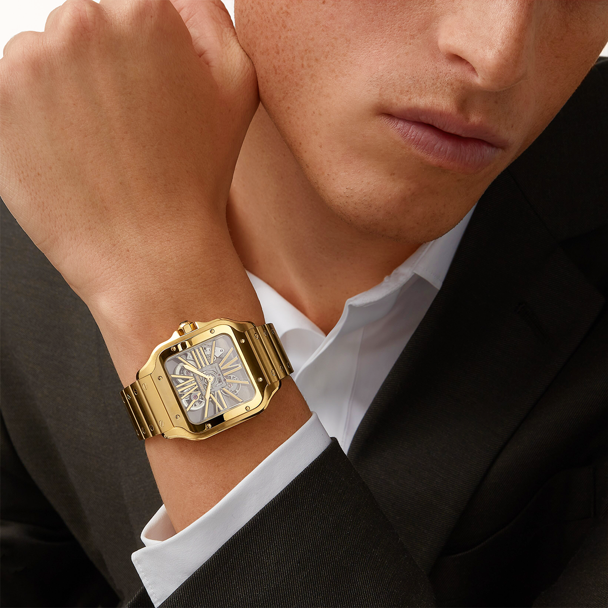 Santos de CT Large 18ct Yellow Gold Men’s Skeleton Dial Watch