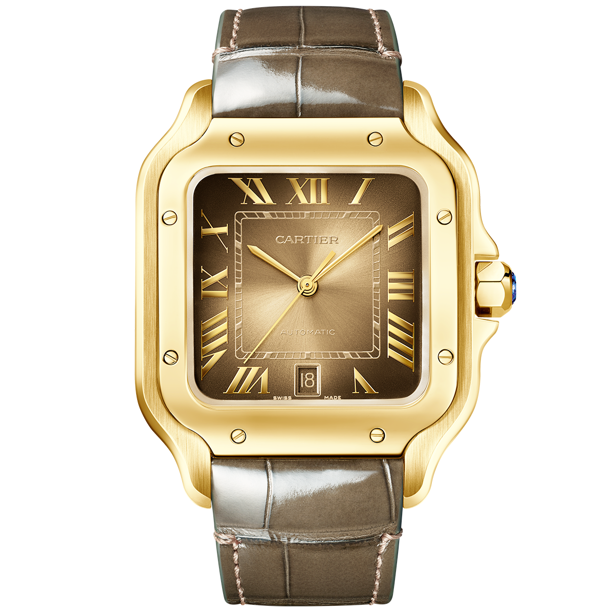 Santos de CT Large Brown Dial 18ct Yellow Gold Automatic Watch